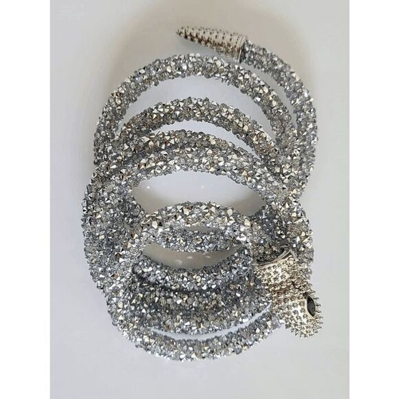 ✨💎🐍 Snake Rhinestone Bendable Design Blingy Statement Open Choker Necklace NEW - Picture 6 of 16